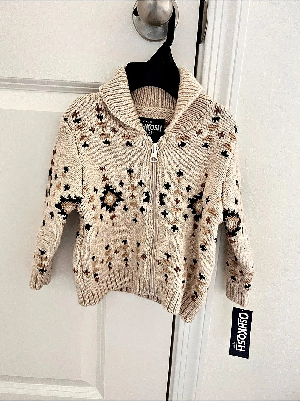 OshKosh B'gosh Boys 12M Cream Brown Sweater NWT